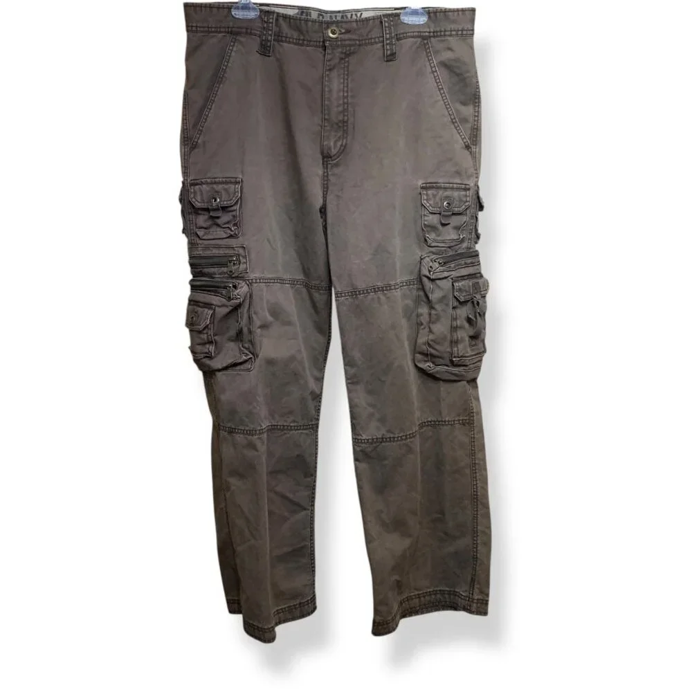 Old Navy Mena Gray Cargo Pants Multiple Pockets Relaxed Fit Sz 34.5 100% Cotton‎